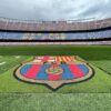 View of the pitch and stands at Camp Nou Stadium, home of FC Barcelona, in Spain.