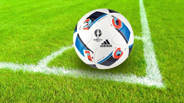 football, ball, sport, grass, nature, field, soccer field, football field, soccer, soccer ball, ball sport, ball game, play, playing field, corner, eckpunkt, adidas