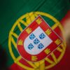 Vivid close-up image of the emblem on the Portuguese national flag with bright colors.