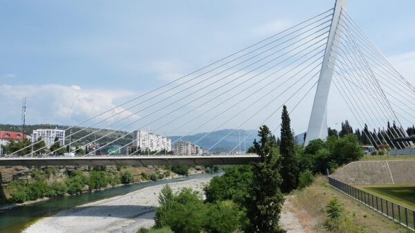 podgorica, suspension bridge, montenegro, city, nature, capital city, balkan, flow, mountains, bridge