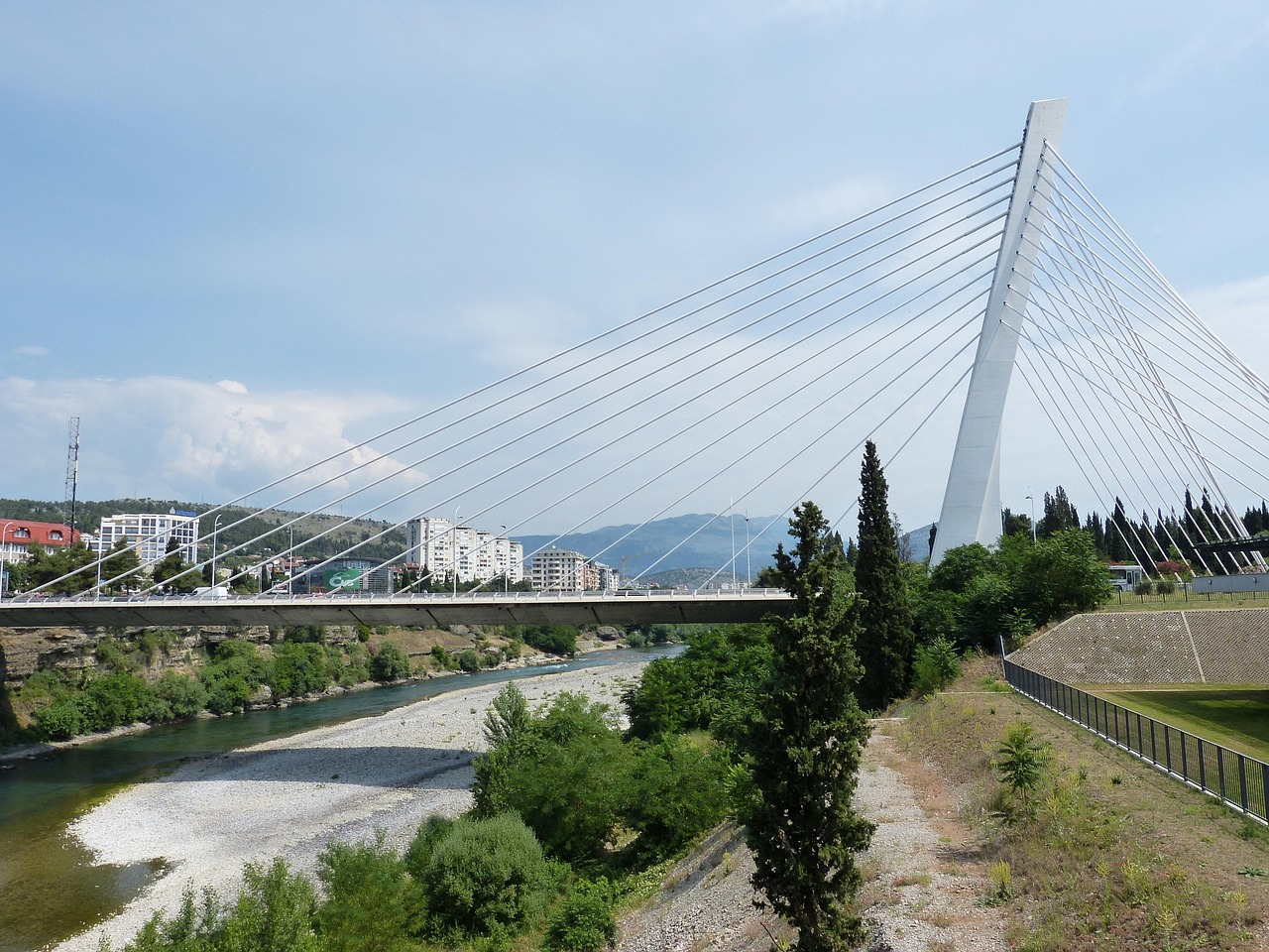 podgorica, suspension bridge, montenegro, city, nature, capital city, balkan, flow, mountains, bridge