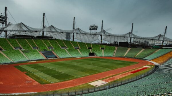 green and red football field