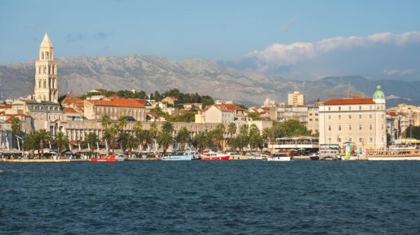 Panoramic view of Split, Croatia's historic waterfront with famous architecture and scenic coastline.
