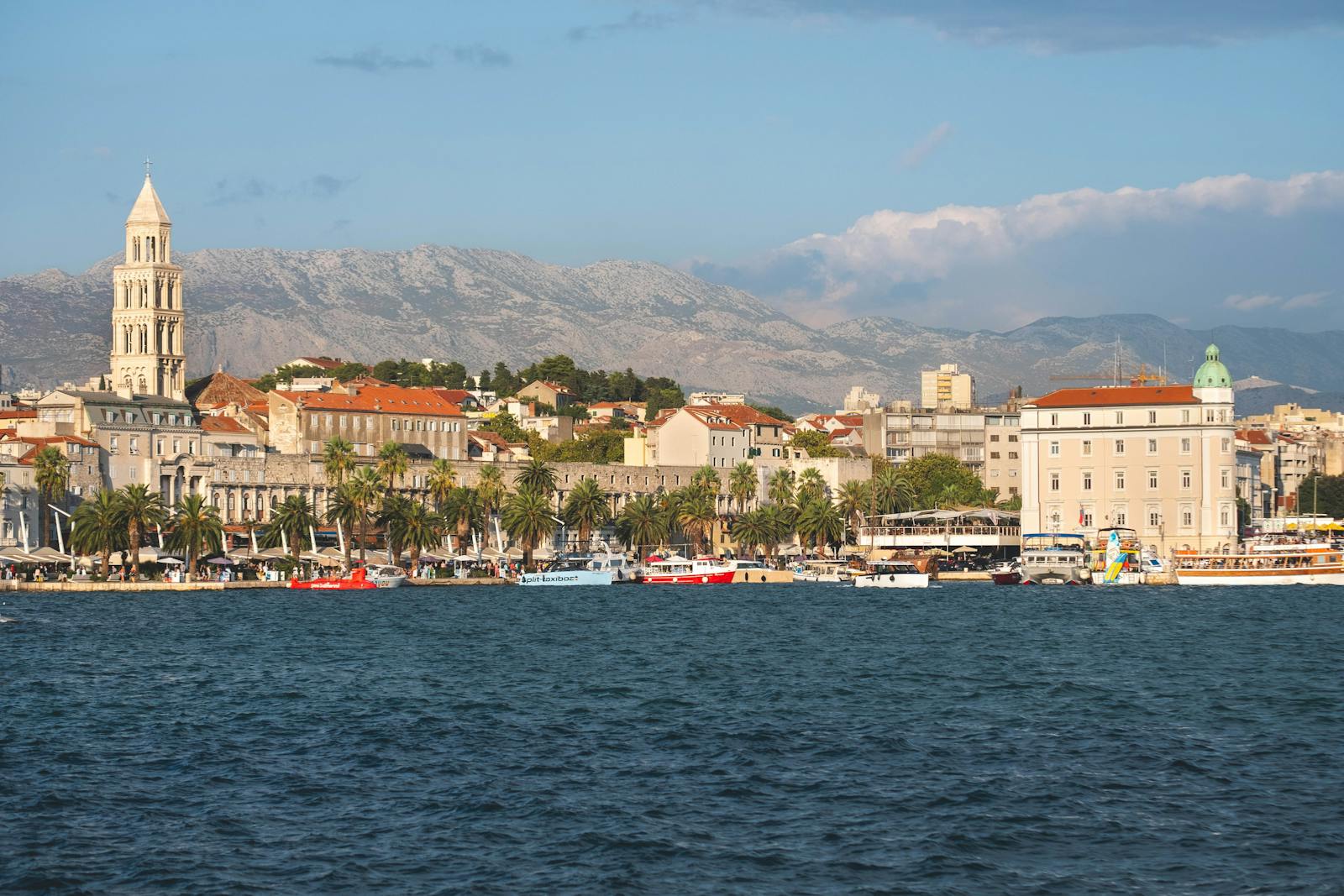 Panoramic view of Split, Croatia's historic waterfront with famous architecture and scenic coastline.