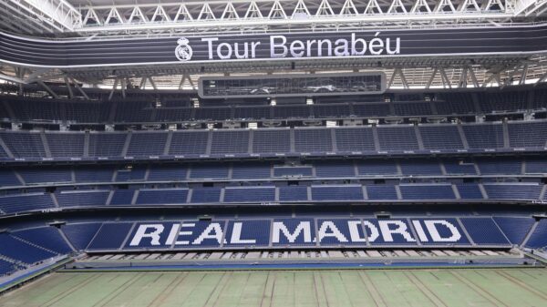 Discover the iconic Santiago Bernabéu Stadium, home of Real Madrid, in this panoramic shot.