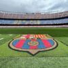 View of the pitch and stands at Camp Nou Stadium, home of FC Barcelona, in Spain.