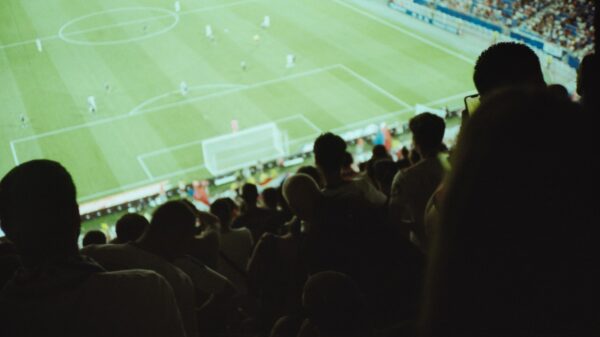 a crowd of people watching a soccer game