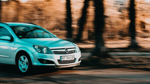 a car driving on a road