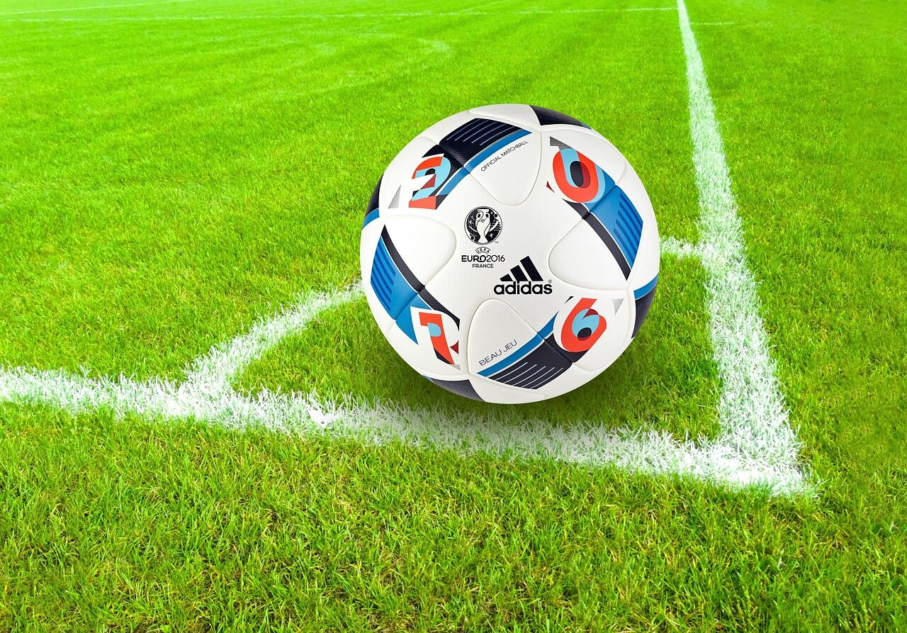 football, ball, sport, grass, nature, field, soccer field, football field, soccer, soccer ball, ball sport, ball game, play, playing field, corner, eckpunkt, adidas