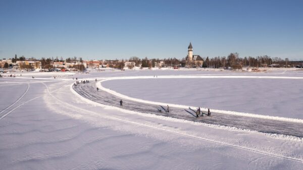 a group of people on a snowy field