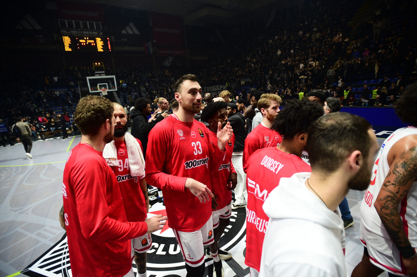The match of the 22nd round of the Turkish Airlines Euroleague between KK Partizan Mozzart Bet and KK Olympiacos Piraeus was played at the Aleksandar Nikolic Basketball Hall. Utakmica 22. kola Turkish Airlines Evrolige izmedju KK Partizan Mozzart Bet i KK Olympiacos Piraeus odigrana je u Kosarkaskoj dvorani Aleksandar Nikolic.