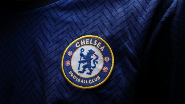 Detailed close-up photo capturing the Chelsea F.C. football jersey patch.