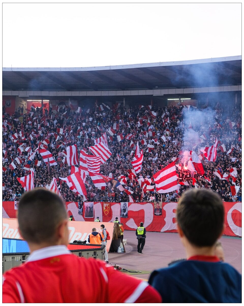 a crowd of people watching a soccer game