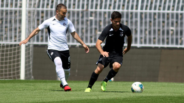 Training match of Partizan football players played at the FC Partizan stadium - Partizan A vs Partizan B. Trening utakmica fudbalera Partizana odigrana na stadionu FK Partizan - Partizan A vs Partizan B