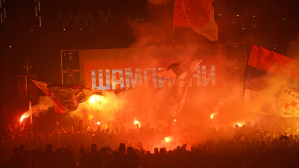 Celebration of the title of FK Crvena Zvezda players and celebration of Zvezda fans on the streets of Belgrade. Proslava titule igraca FK Crvena zvezda i slavlje navijaca Zvezde na beogradskim ulicama.