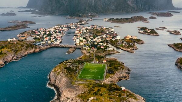 an aerial view of a small island in the middle of the ocean