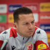 The press conference of FC Crvena zvezda coach Barak Bahar on the occasion of the 171st major derby was held in the press room of the Rajko Mitic stadium. Konferencija za medije trenera FK Crvena zvezda Baraka Bahara povodom 171. vecitog derbija odrzana je u press sali stadiona Rajko Mitic.