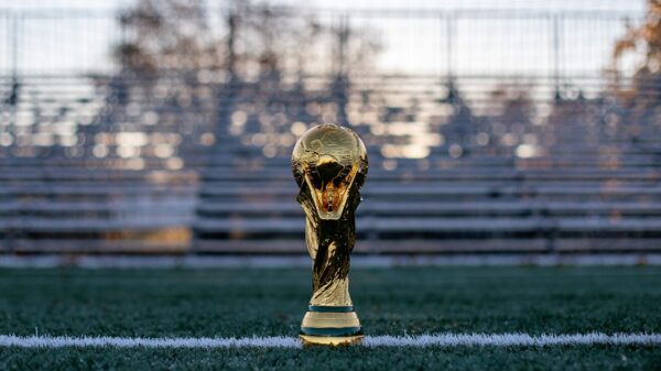 a soccer ball sitting on top of a soccer field