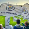 a group of people holding flags
